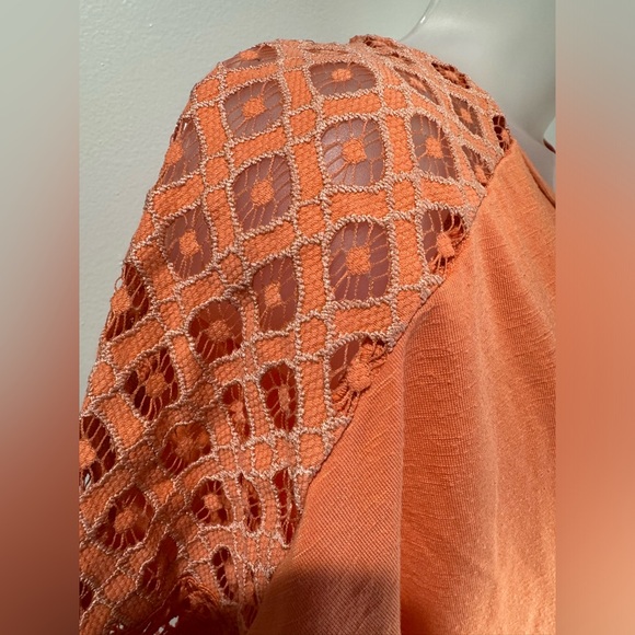 Karl Lagerfield Burnt Orange Top With Lace Detail Sleeve (Size M) - Picture 3 of 6